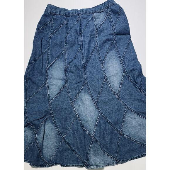 Vintage Studio West Denim Patchwork Maxi Skirt Bohemian Western Pull On M - Picture 4 of 8